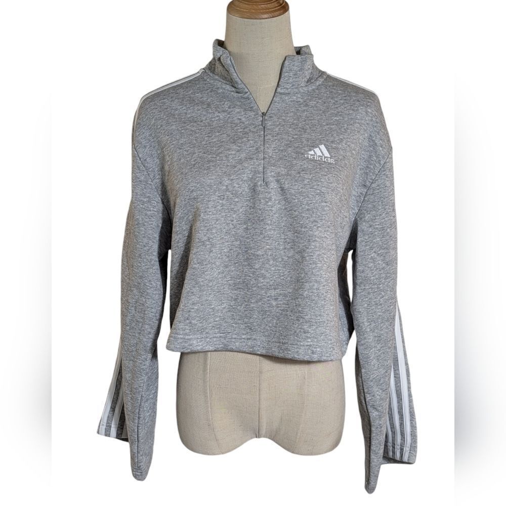 Adidas Gray Cropped Quarter Ztp Sweatshirt Top NWT